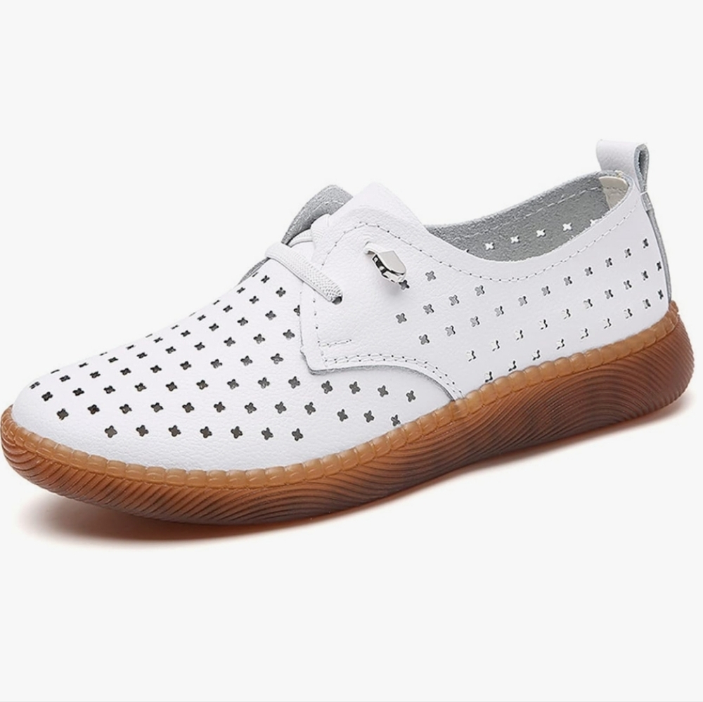 White Perforated Sneaker/Loafers with Slip-On Design 9M